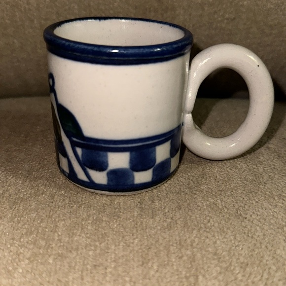 DEBBIE DEAN Small Handmade Signed Folk Art Blue/White Pottery Mini Mug 2.5” - Picture 3 of 8